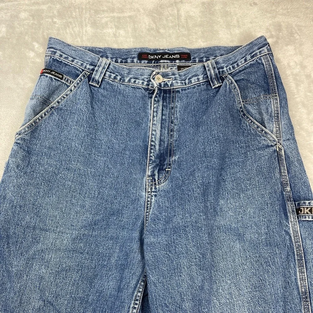 DKNY Jeans Mens 34/32 Blue‎ Denim Workwear Straight Leg Loose Carpenter Outdoor